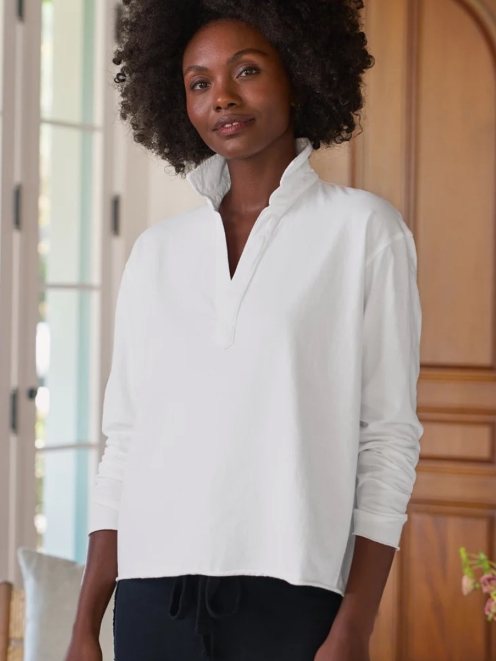 Frank & Eileen Patrick Popover Henley White Vintage Jersey Polo V-Neck Large